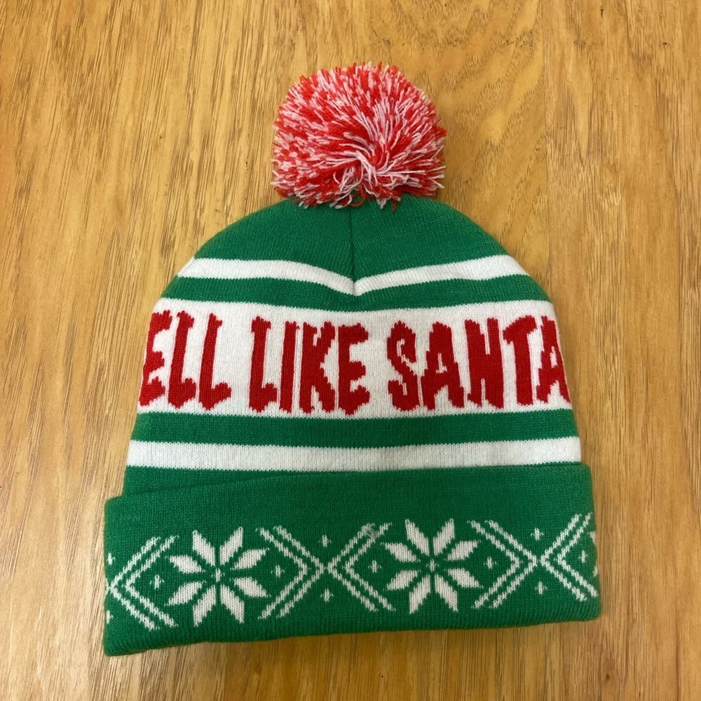 Elf Smell Like Santa Festive Pom Pom Beanie